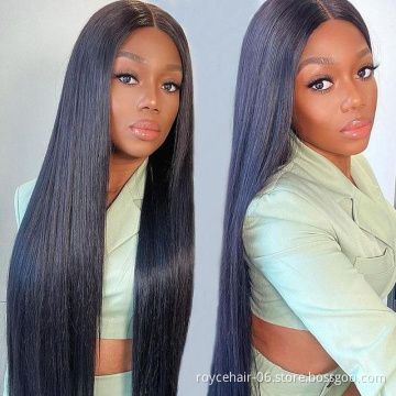 Bone Straight Hair Extensions Lace Closure Peruvian Human Hair Silky Straight Braided Soft Transparent 5x5 Lace Closure Wig